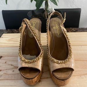 Authentic tan CHANEL wedges